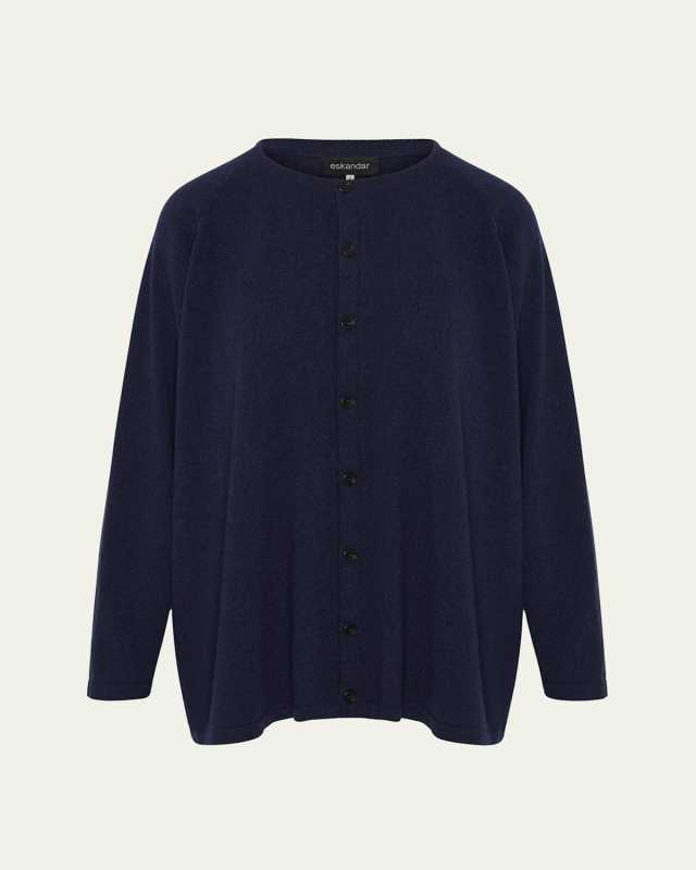 Cashmere Raglan-Sleeve Round-Neck Cardigan (Long Length)